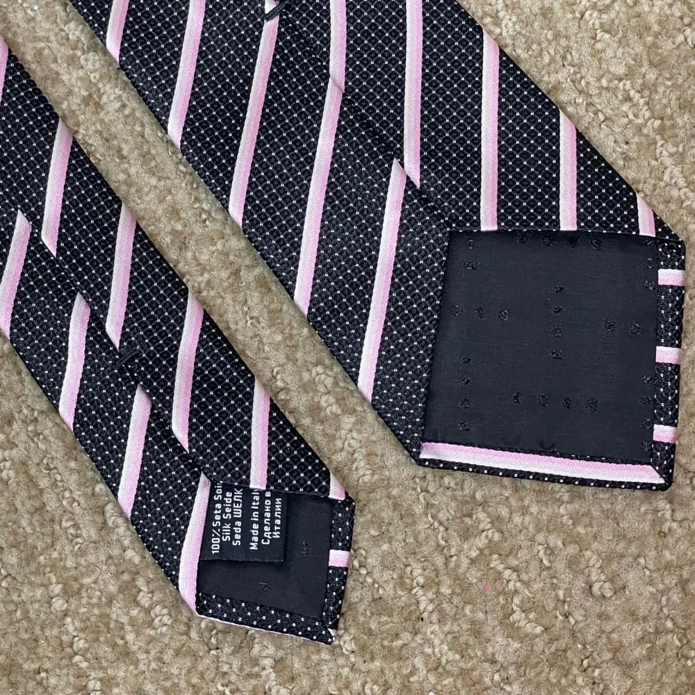 Hugo Boss Mens Repp Black Pink Stripe Dot Silk Tie Italy‎ Business Core Timeless
